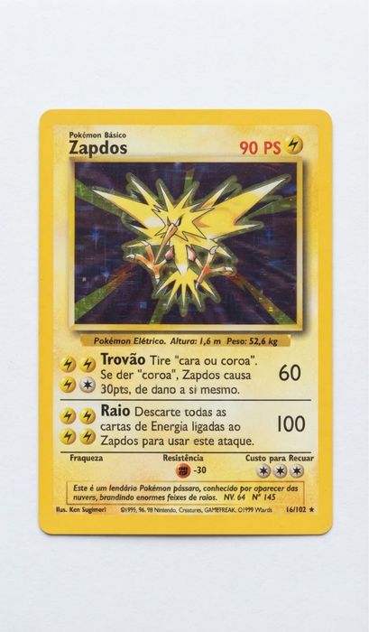Carta Pokémon Zapdos Holo (Base Set 16/102) - Original / PT