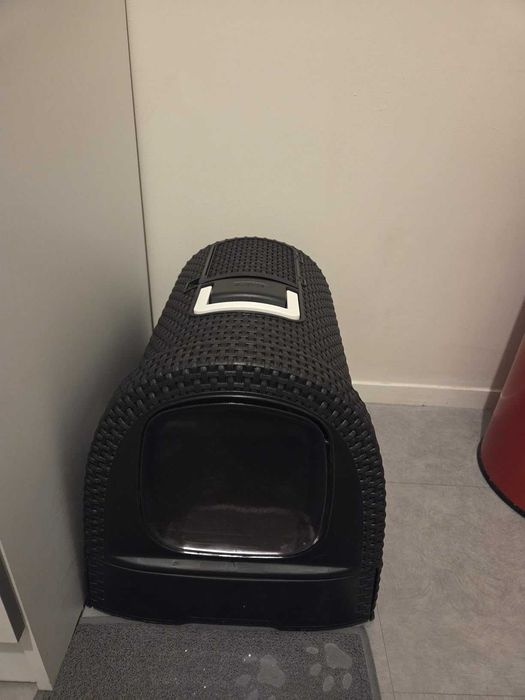 Nowoczesna kuweta dla kota kot dom zwierzęta ciemna duża rattan