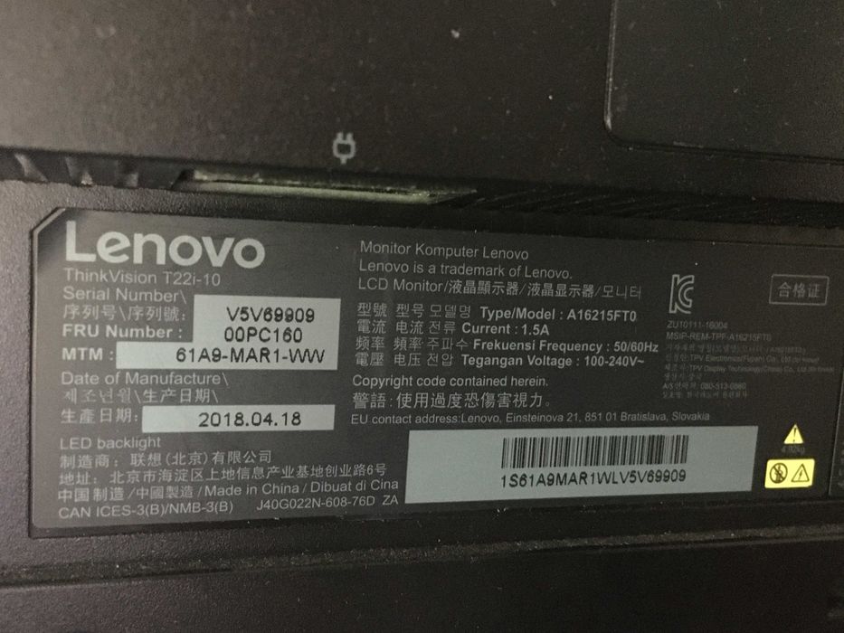 Monitor Lenovo ThinkVision T22i-10 21,5" Full HD IPS - suporte regulável