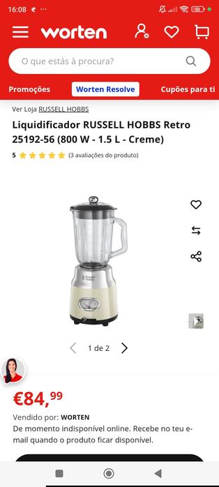 Liquidificadora Russell Hobbs Retro 800W (25192-56) – Como Nova