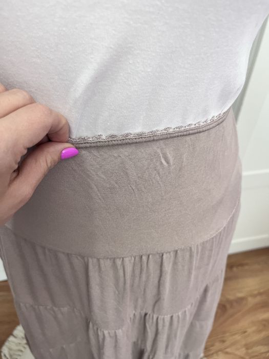 Spódnica  maxi wiskoza beżowa falbany vintage klasyczna