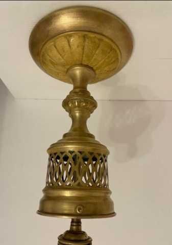 Żyrandol przedwojenny mosiężny zwis z kloszem gratis !!