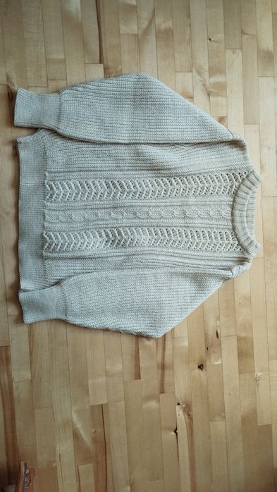 Sweter 100% wełna ecru maślany M L
