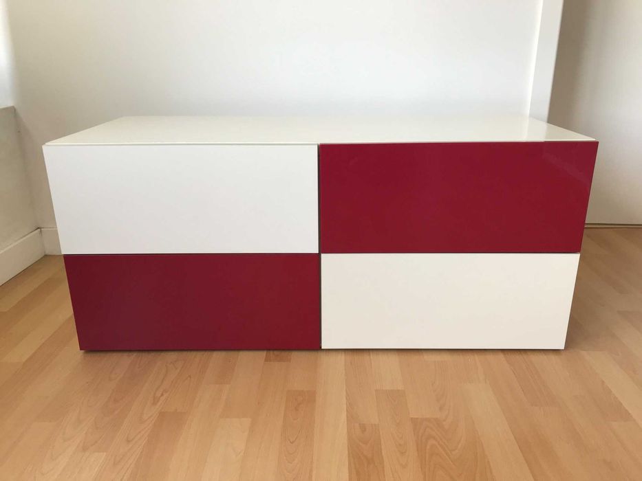 Movel IKEA conjunto 2 modulos 4 gavetas branco vermelho