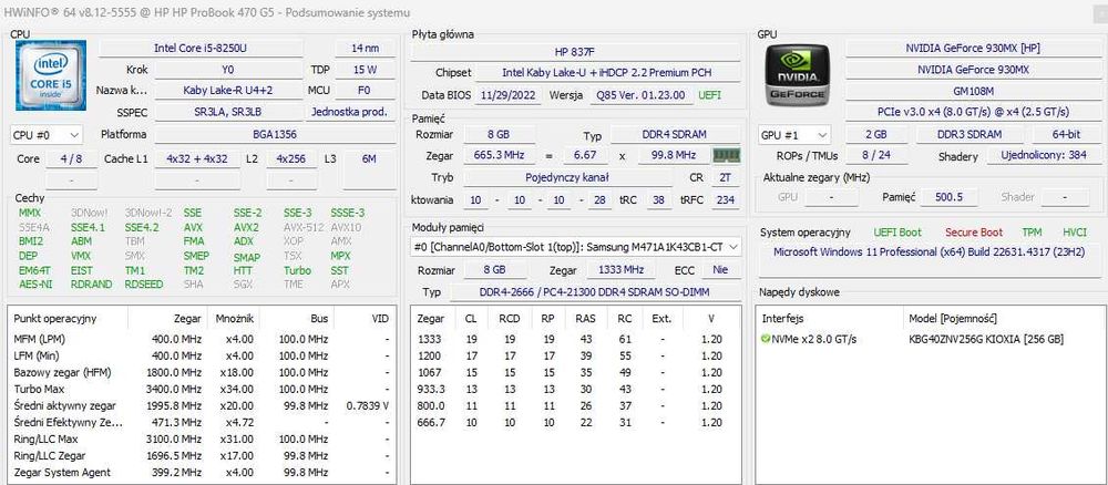 Laptop HP ProBook 470 G5 17,3 " Intel i7 8 GB / 512 GB NVIDIA 930MX