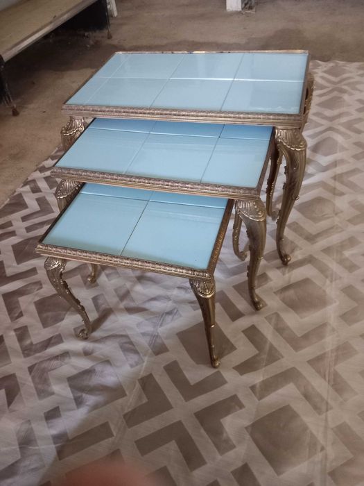 Hollywood Regency Nesting Tables in Old Bronze, 1960s, Set of 3