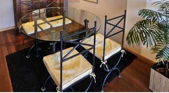 Conjunto Mesa Jantar com 4 Cadeiras em Ferro Fundido