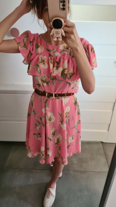 L 40 XL 42 piękna wiosenna sukienka z falbanką ślub wesele