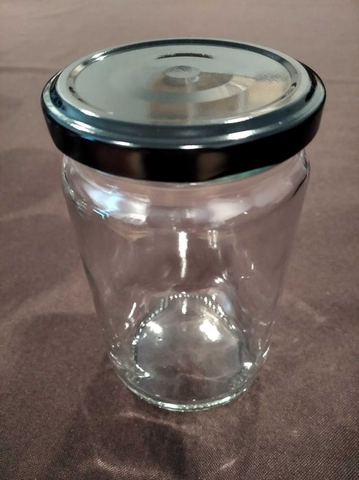 Lote 10 frascos de vidro com tampa metálica preta