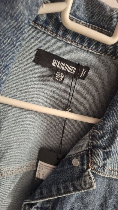 Katana kurtka jeansowa długa damska z paskiem Missguided 44/XXL