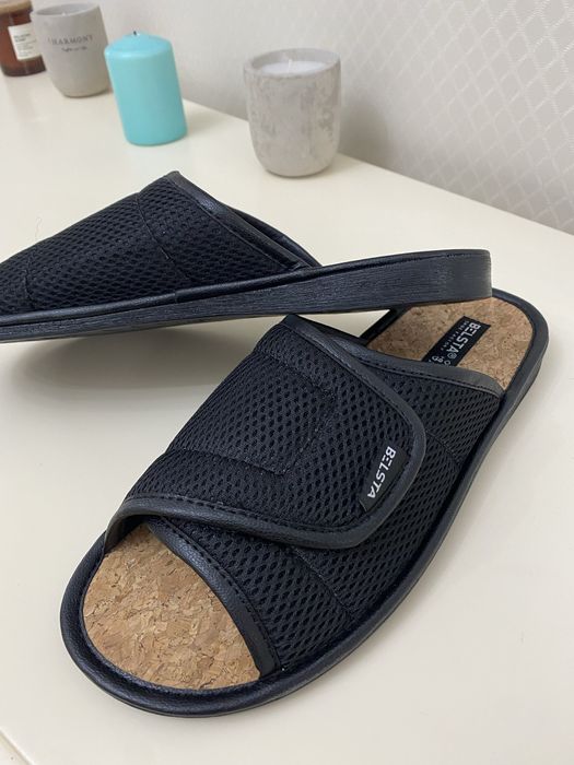 Тапочки мужские с открытыми пальцами на липучке Белста серый и черный