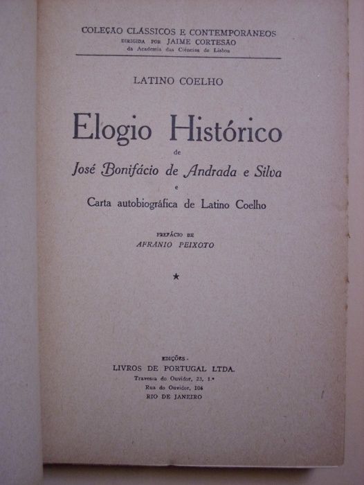 Elogio Histórico de José Bonifácio -Latino Coelho
