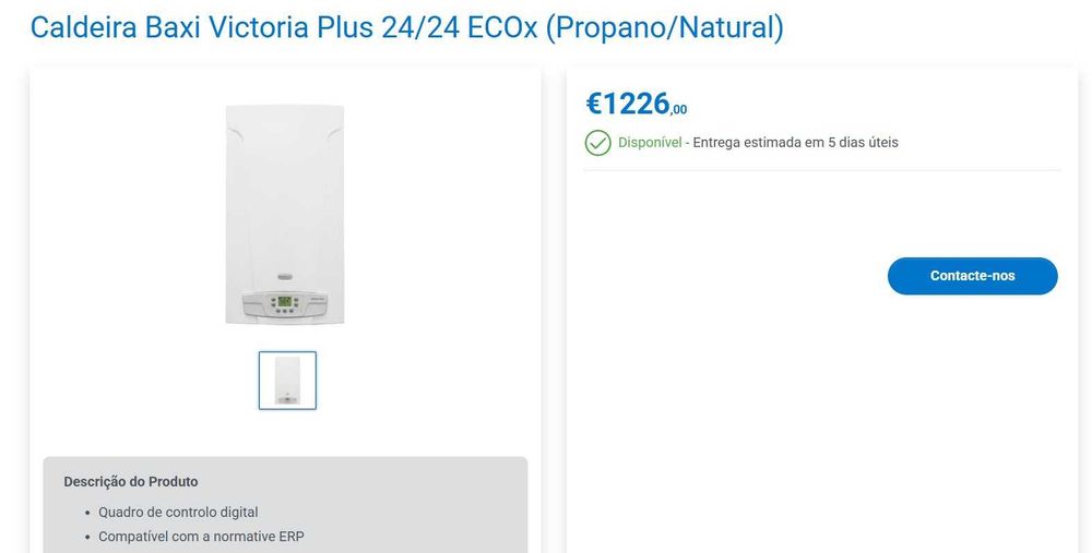 Caldeira Baxi aquecimento de água e aquecimento central