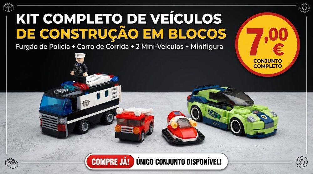 Lote de 4 Veículos em Blocos de Construção