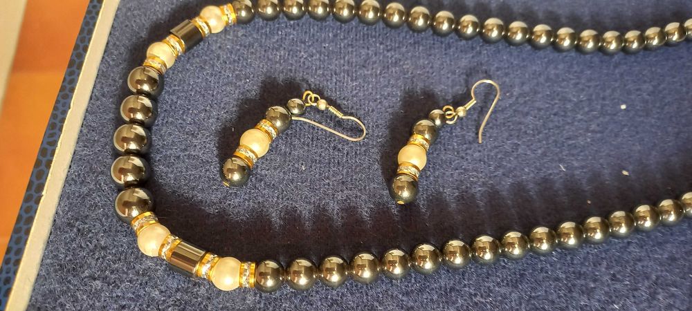 Anthracite Stone Necklace and Earrings, Semi-Precious.