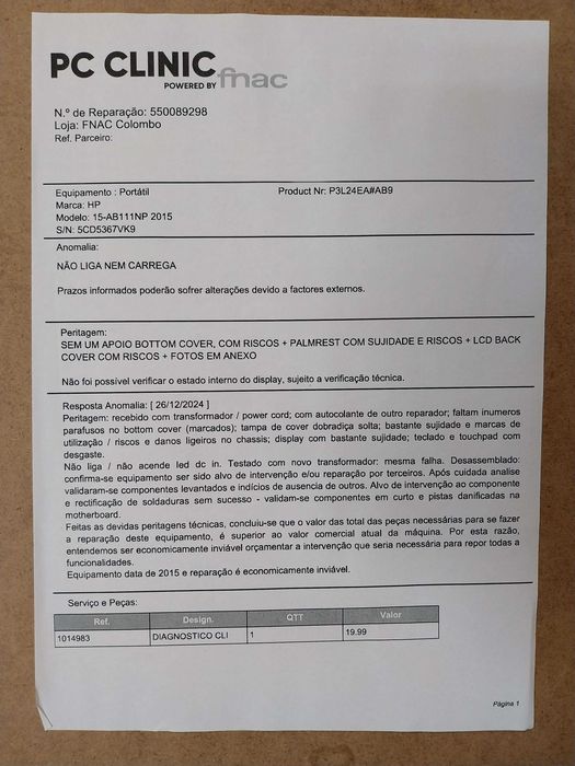 Portatil HP para peças