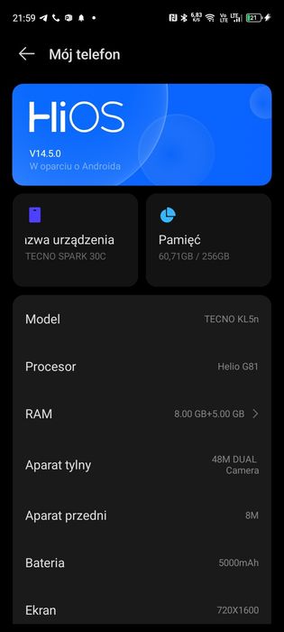 Telefon techno spark 30c 8/256 gb Stan idealny