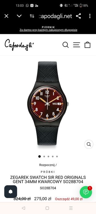 Zegarek Swatch Originals Medium SO28B704 Sir Red
