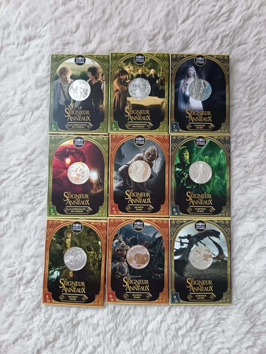 Moedas prata 9 Coincard 10€ França senhor dos anéis. caixa incluída