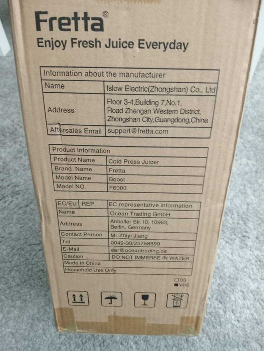 Extrator de Sumo a Frio Fretta Booster F6000 – Cold Press Juicer(Nova)