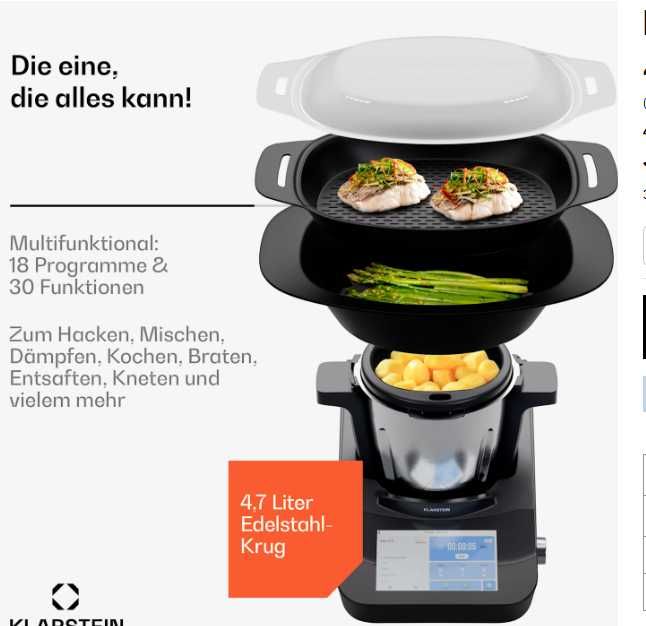 Кухонный комбайн Klarstein Aria Grande Сенсорний дисплей Wi-fi