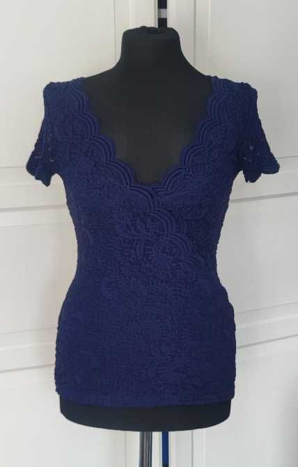 Sukienka koronkowa bluzka spódnica granatowa Orsay 36 S wesele