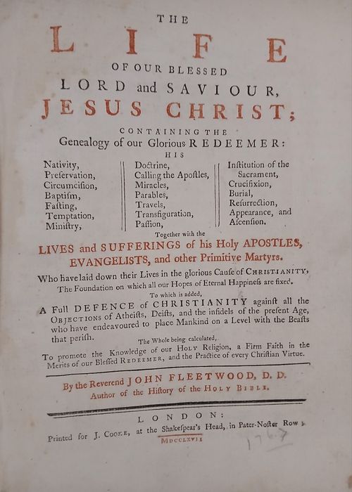 Livro "Life of Christ" de 1767, John Fleetwood