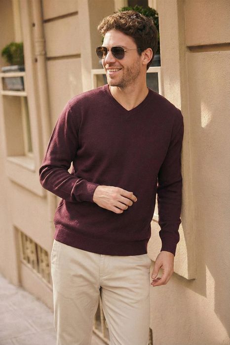 Męski sweter v-neck gładki w pudrowym stylu eleganckim 5xl 5ia