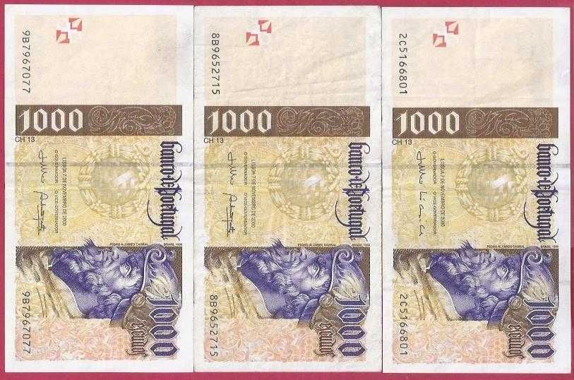 NOTAS DA REPUBLICA 3 NOTAS DE 1000 ESCUDOS CH13  2000