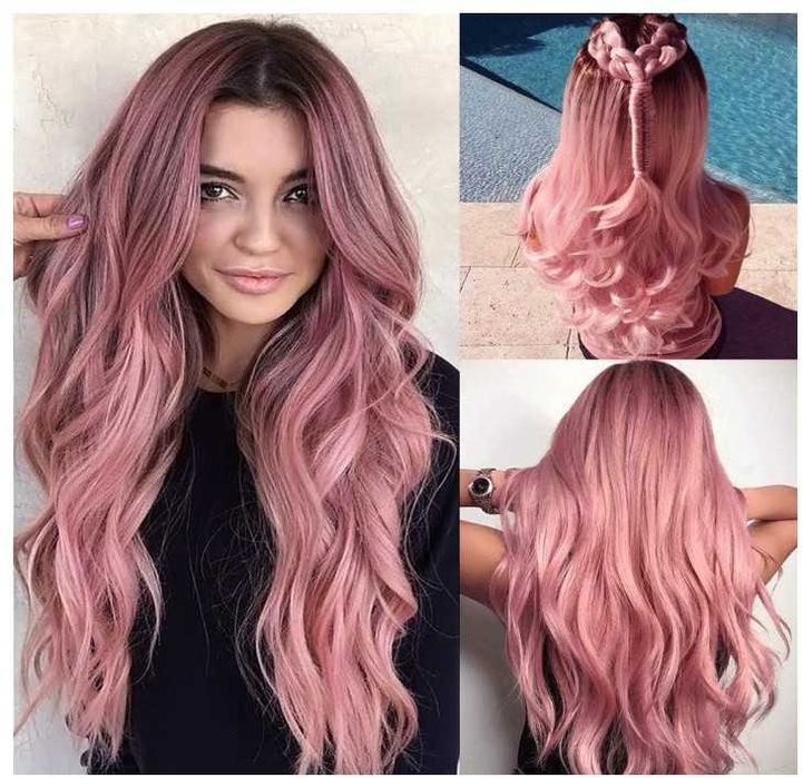 Damska peruka, kręcone włosy długość 66cm kolor odcień różu