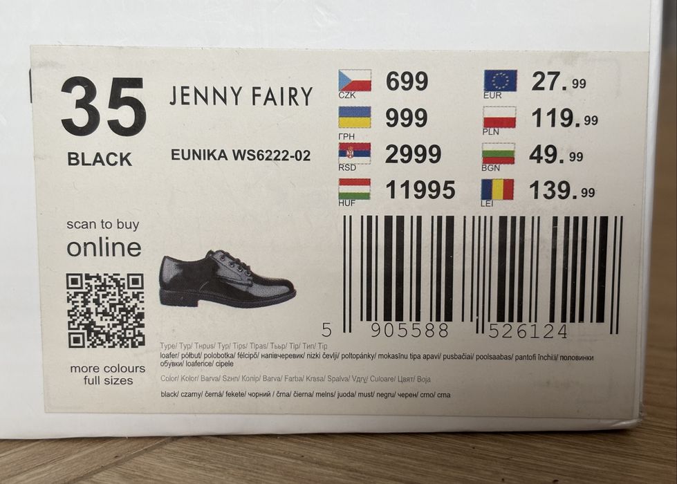 Półbuty czarne JENNY FAIRY rozm. 35