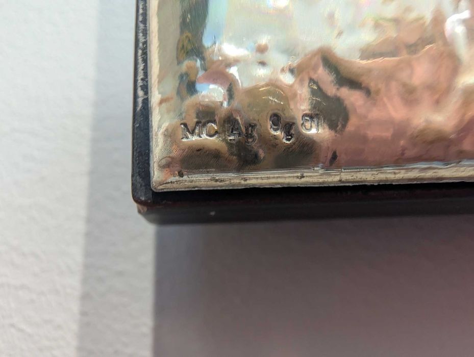 Quadro religioso em prata bilaminada Virgem com Menino Jesus