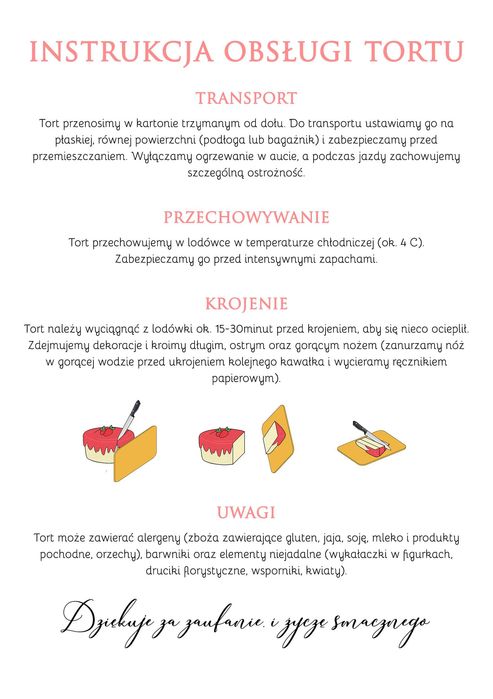Instrukcja krojenia i obsługi tortu etykieta samoprzylepna naklejka A6