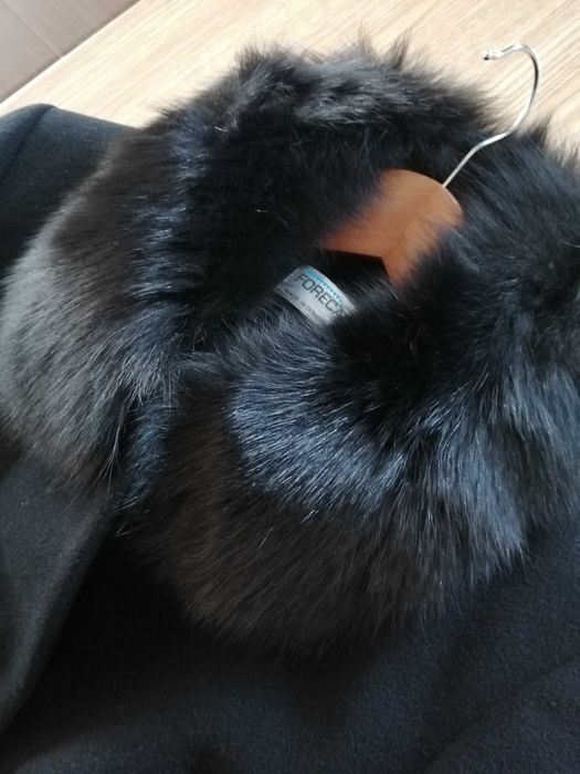 Płaszcz zimowy z futerkiem, klasyczny, 100% wełna, rozmiar S