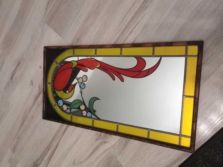 angielskie lustro z witrażem metodą tiffaniego- unikat, rękodzieło