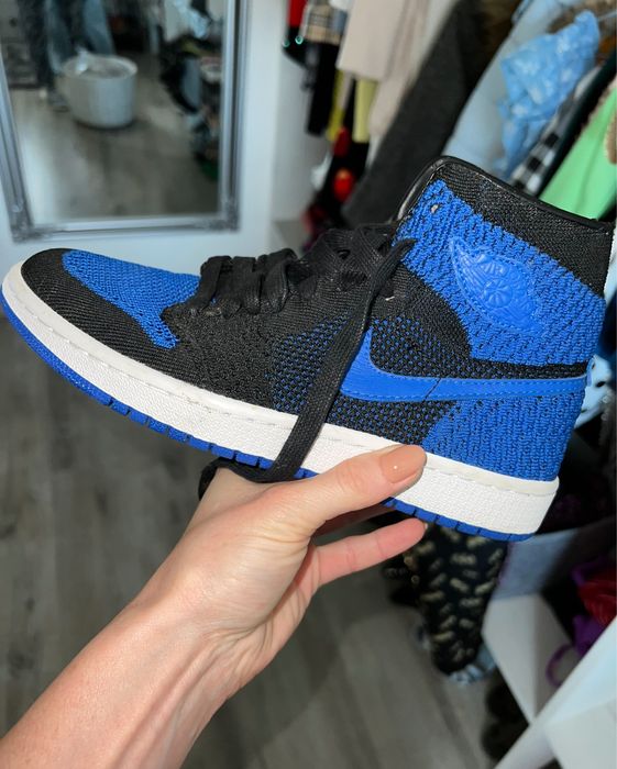 Лімітовані Кросівки вінтажні  Air Jordan 1 Retro High Og Flyknit Black/Blue