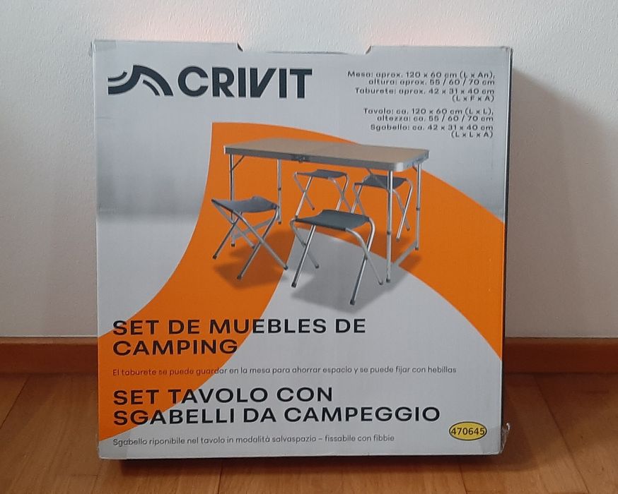 Mesa campismo dobrável com bancos