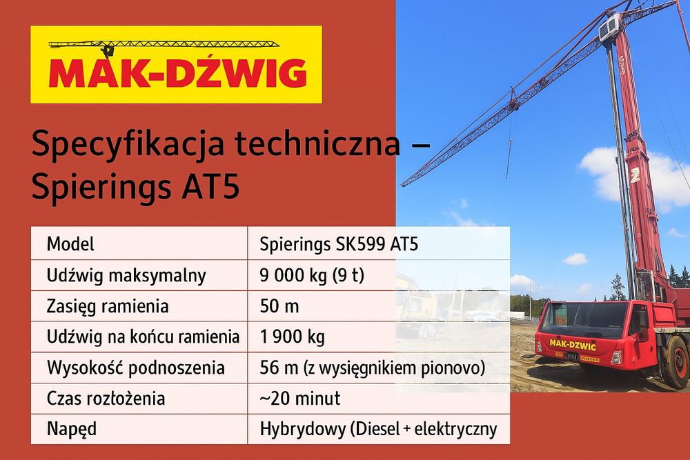 Usługi dźwigowe, mobilny żuraw wieżowy spierings at 5 , 50 m 1900 kg,