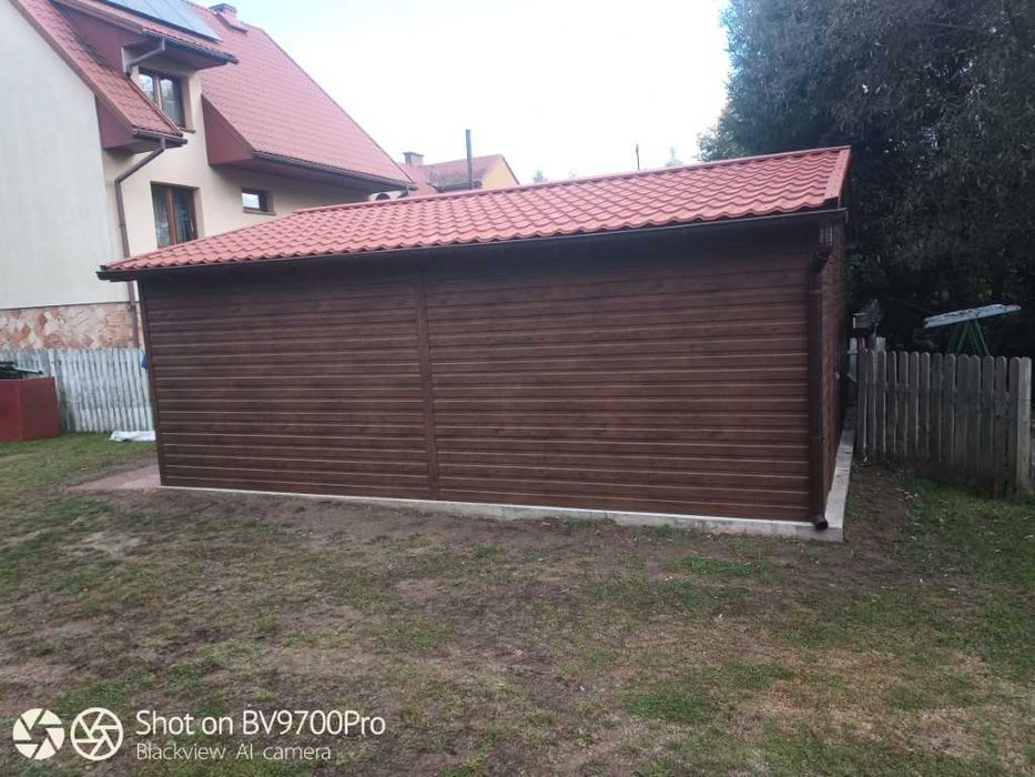 garaż 6x7 blachodachówka rynny pasy drzwi okno 7x6