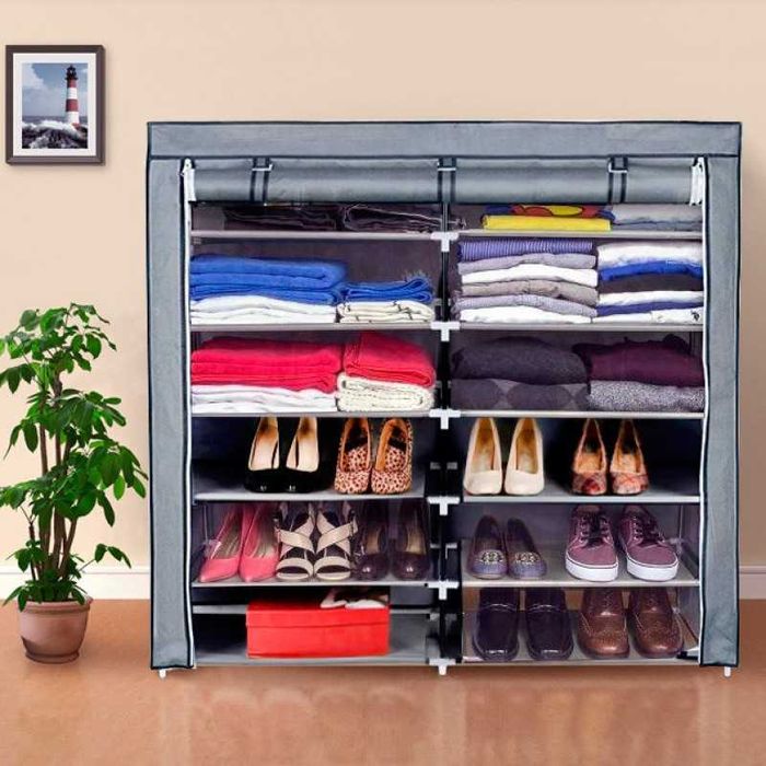 Тканинна подвійна полиця-шафа стелаж для взуття  Shoe Cabinet 6х2 пол.