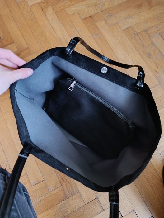 Czarna torba shopper torebka welurowa shopperka