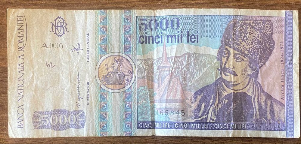 Nota antiga Roménia5000 Lei Avram lancu – coleção numismática