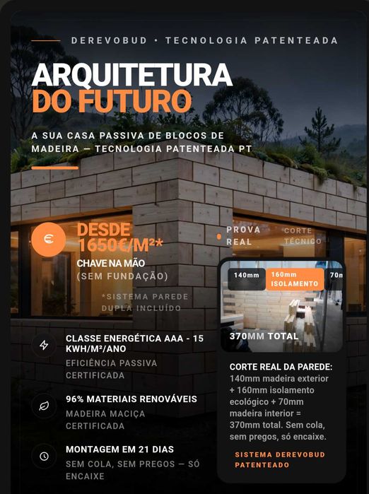 Casa Passiva de Blocos de Madeira - Patente PT - Desde 1650€/m2 -CASA PASSIVA AAA