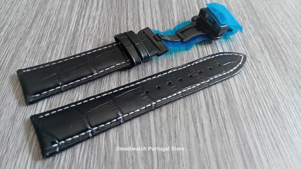 Bracelete 22mm, pele com fecho borboleta  (Novo) Preta