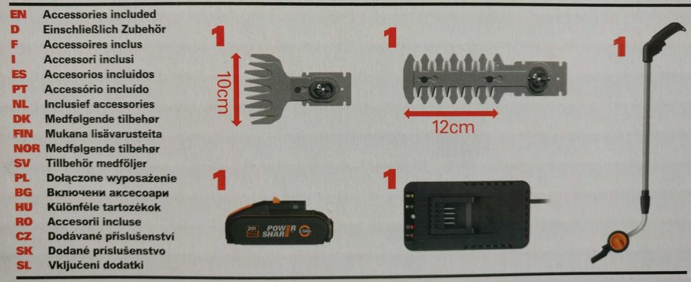 Worx Tesoura de relva e corta-sebes sem fios 20 V WG801E.3