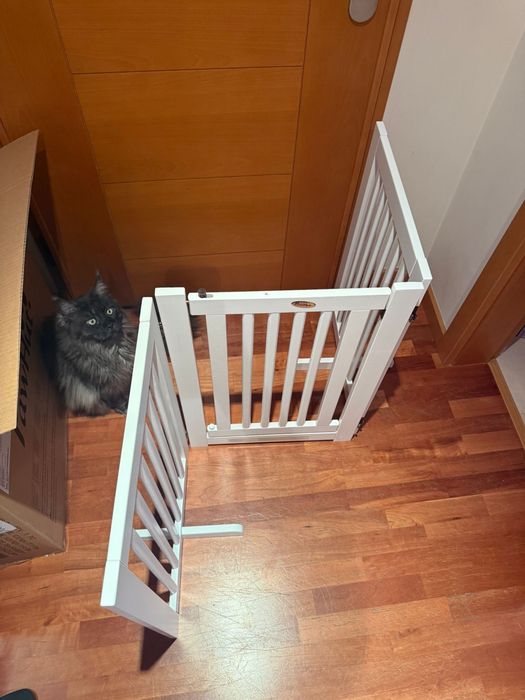 PawHut Barreira para Cães de Madeira Barreira para Animais  Dobrável de 3 Painéis com 1 Porta e Pés de Apoios