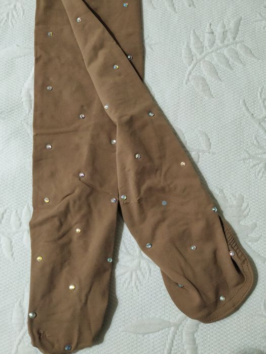 Patinagem Artística collants bege com brilhantes