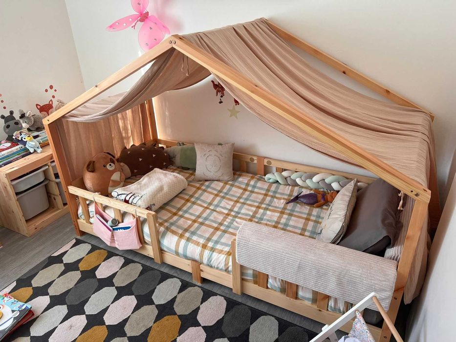 Cama Montessori 90x200 em madeira+Colchão Pikolin 18cm+Extras