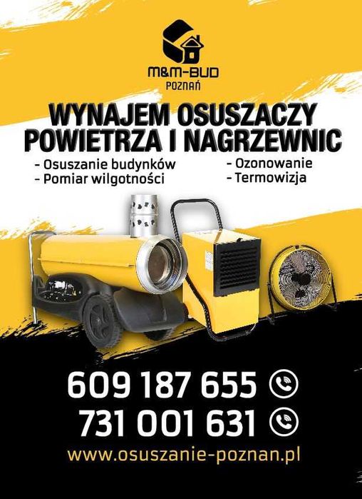 Osuszanie tynków posadzek Osuszacze nagrzewnice wynajem Poznań