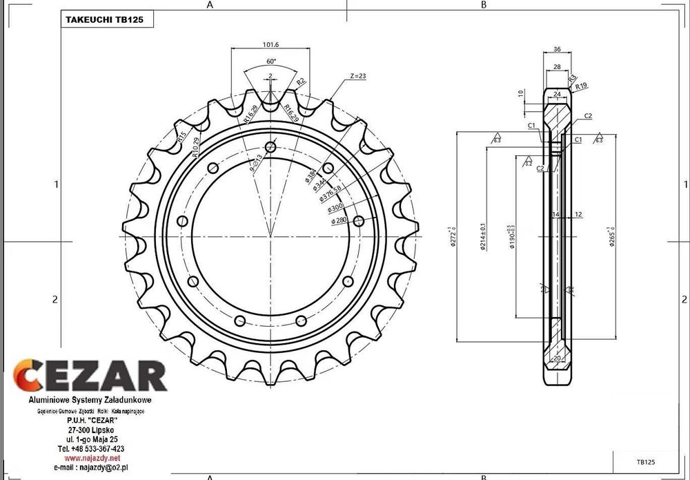 Koło Napędowe Takeuchi TB035, TB125, TB135, TB228, TB138, TB230, TB235